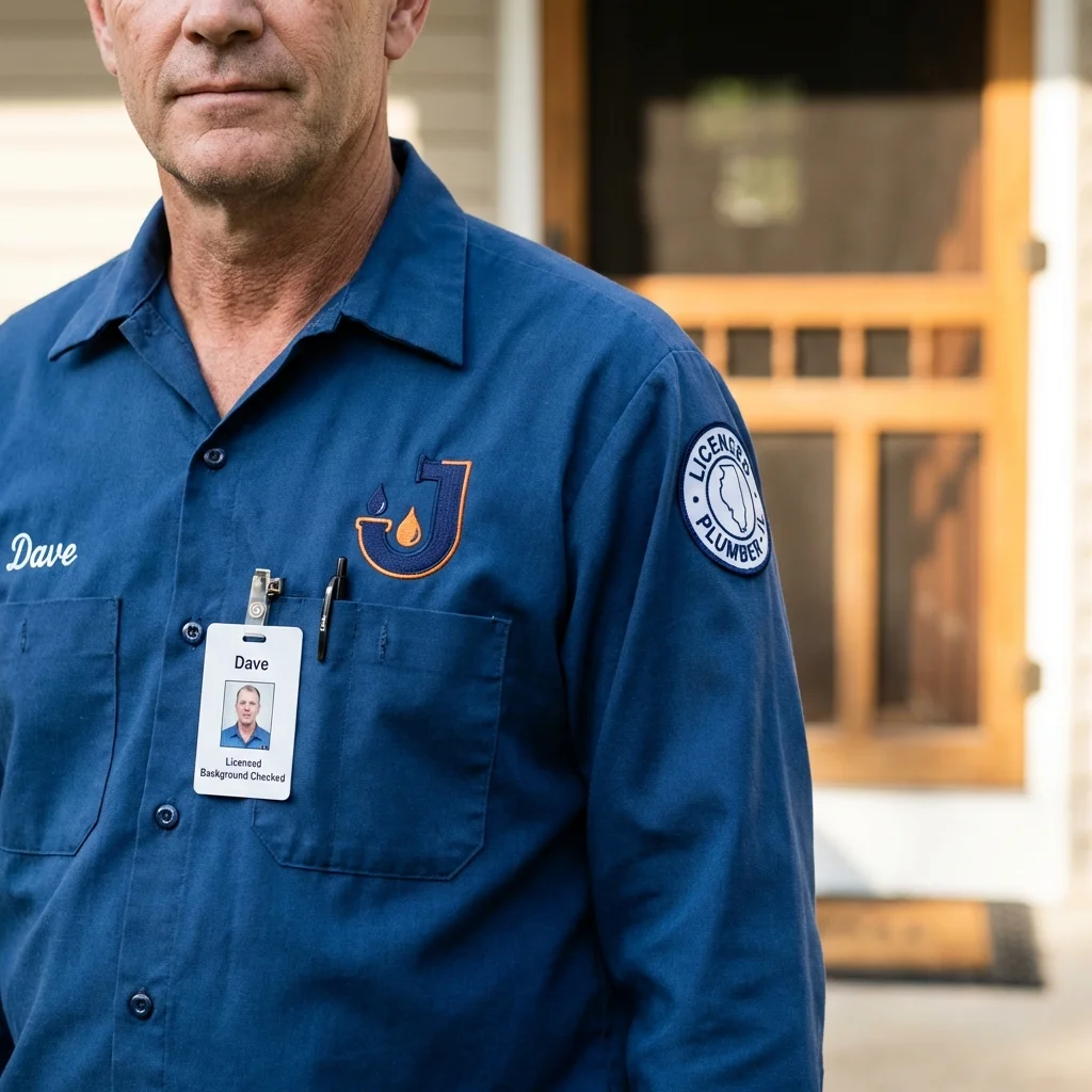 Licensed plumber showing ID badge in Prescott, AZ